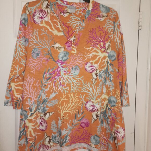 Chico's Tops - ON THE BEACH! Chico's orange beachy top with coral accents Size XL
